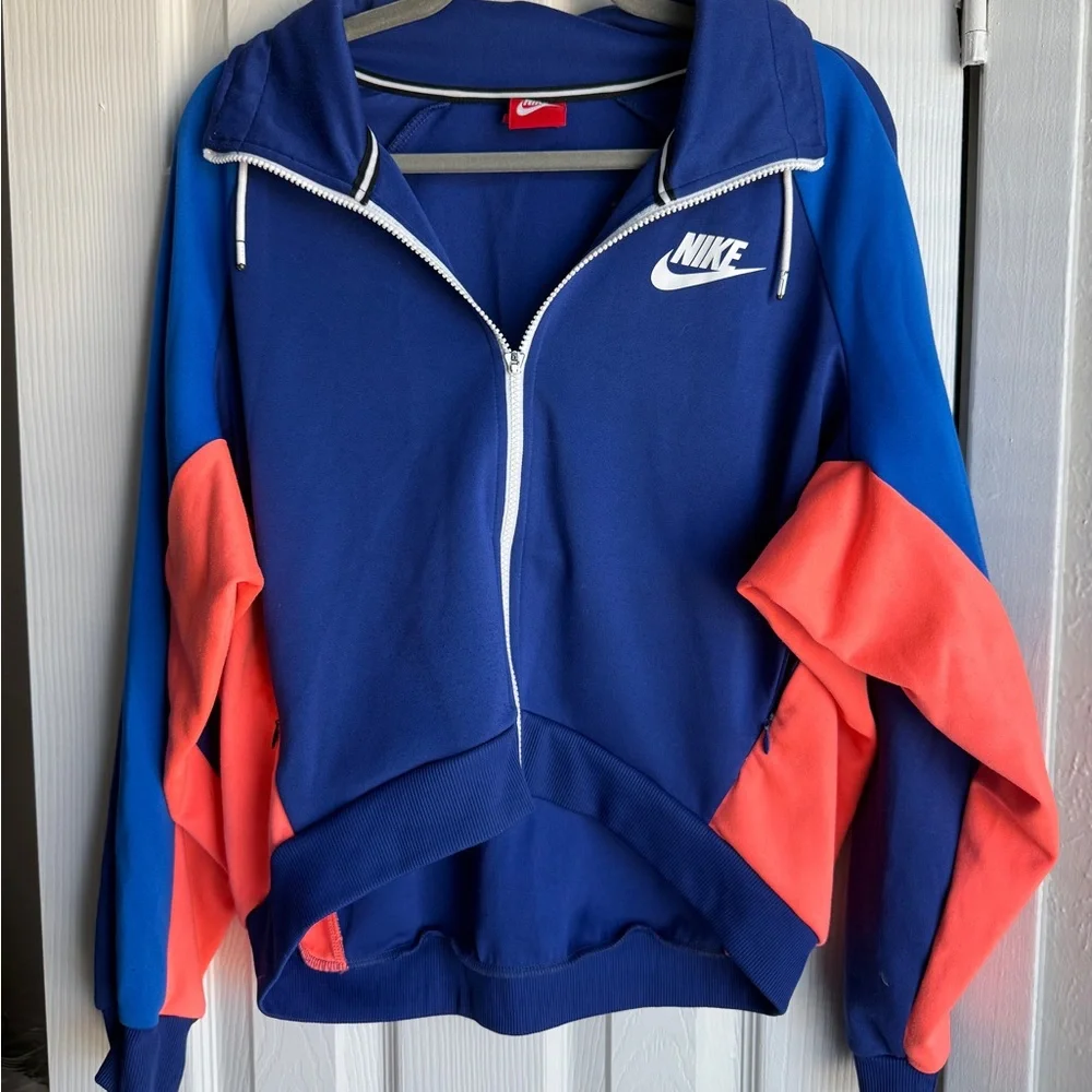 NIKE VINTAGE Colorblock Zip Up Fearless High-Low Jacket Retro 98s Blue Top Sz M - Picture 1 of 6